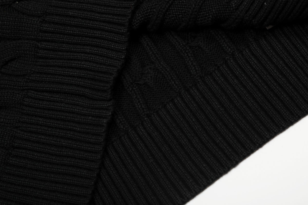 Cable-Knit Cotton Crewneck Sweater Black