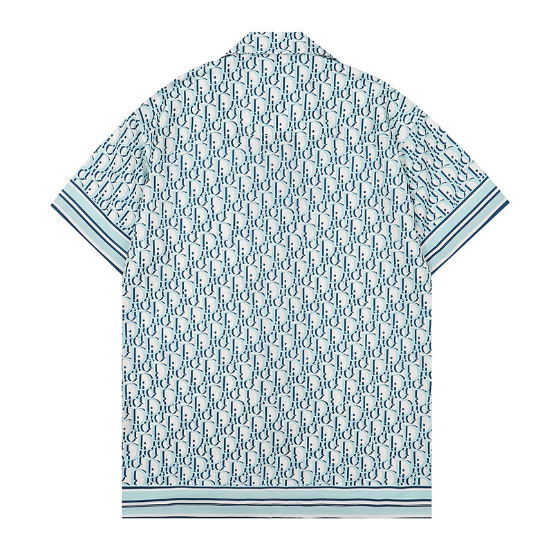 Oblique Monogram Silk Shirt Blue White