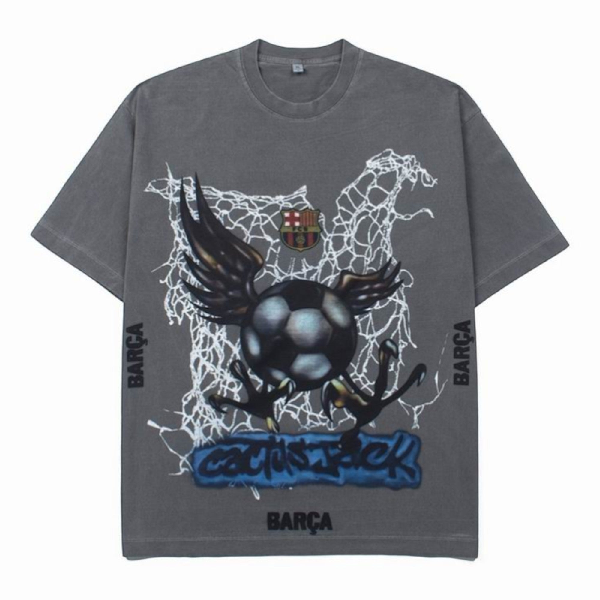 Barcelona x Cactus Jack Spray Logo T-Shirt Stained Black