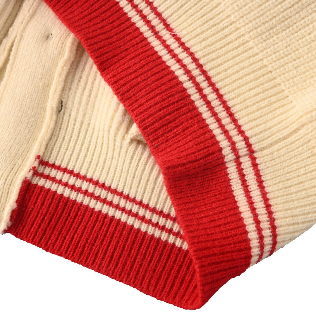 Ribbed College Cream & Red