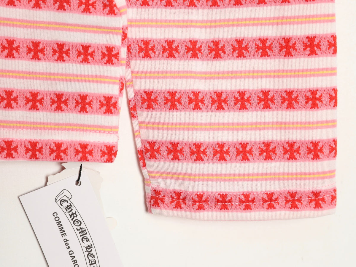 Striped Long Sleeve Polo Pink & Red