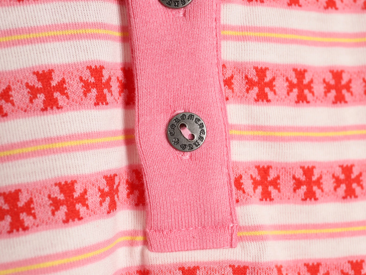 Striped Long Sleeve Polo Pink & Red