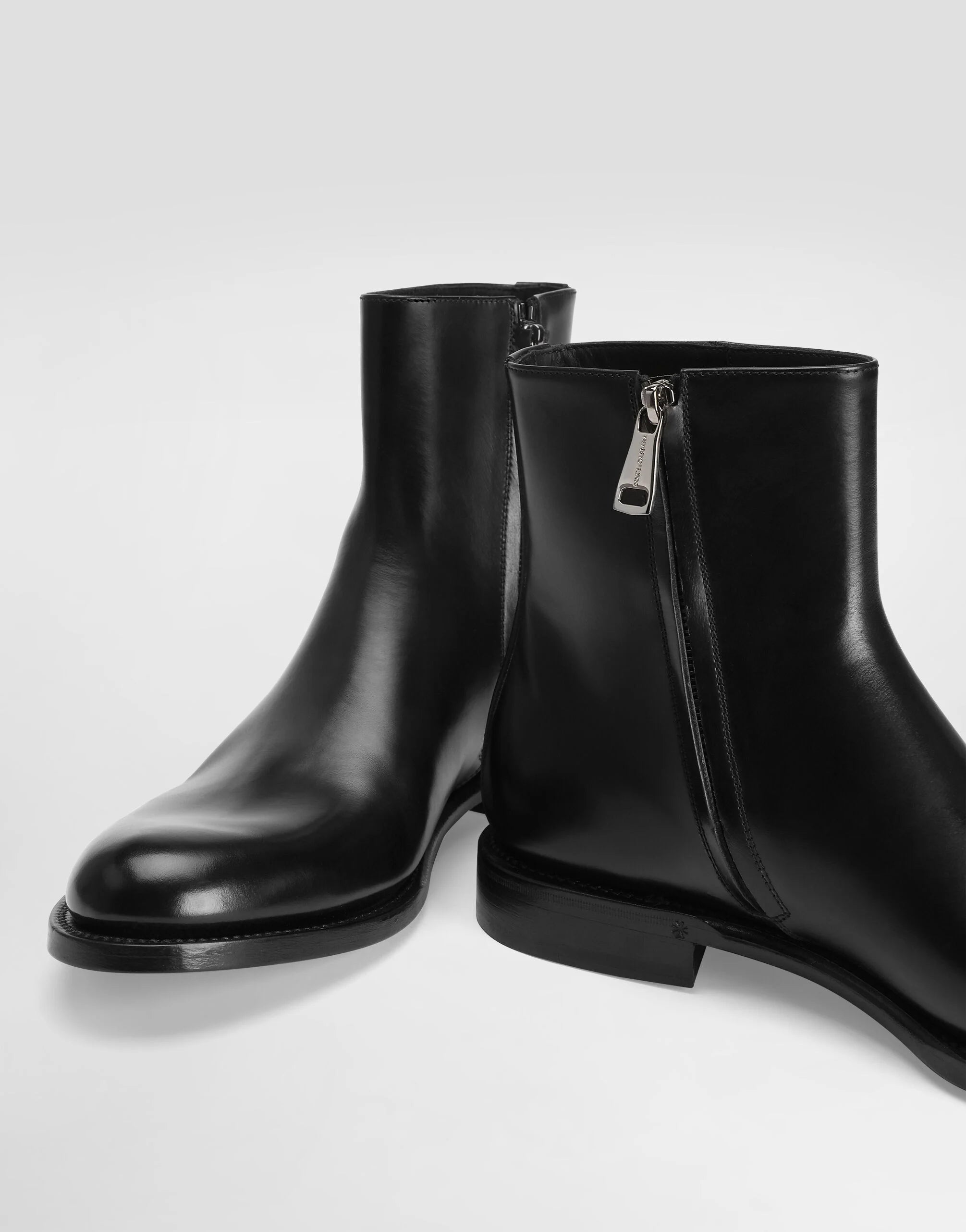 Brushed Leather Ankle Boots in Black