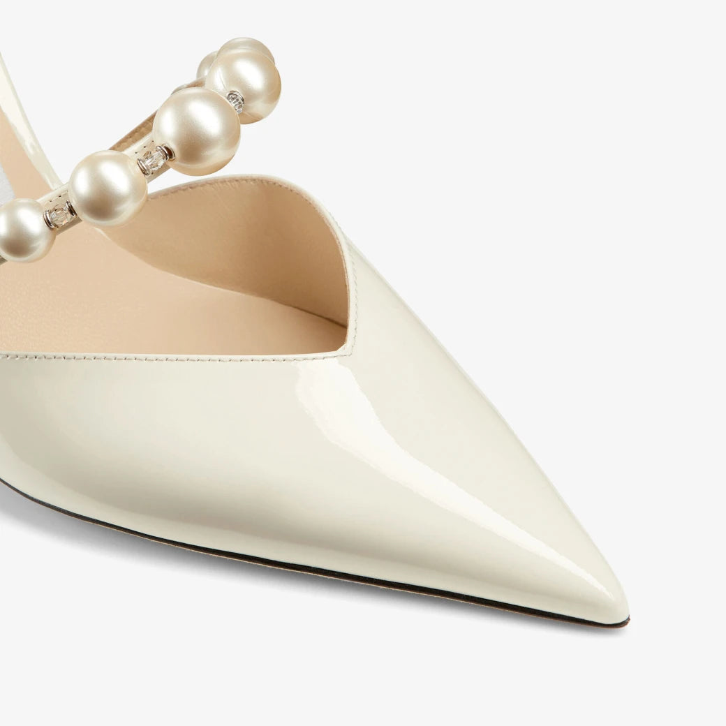 Aurelie 85 Latte Patent Leather with Pearl Embellishment