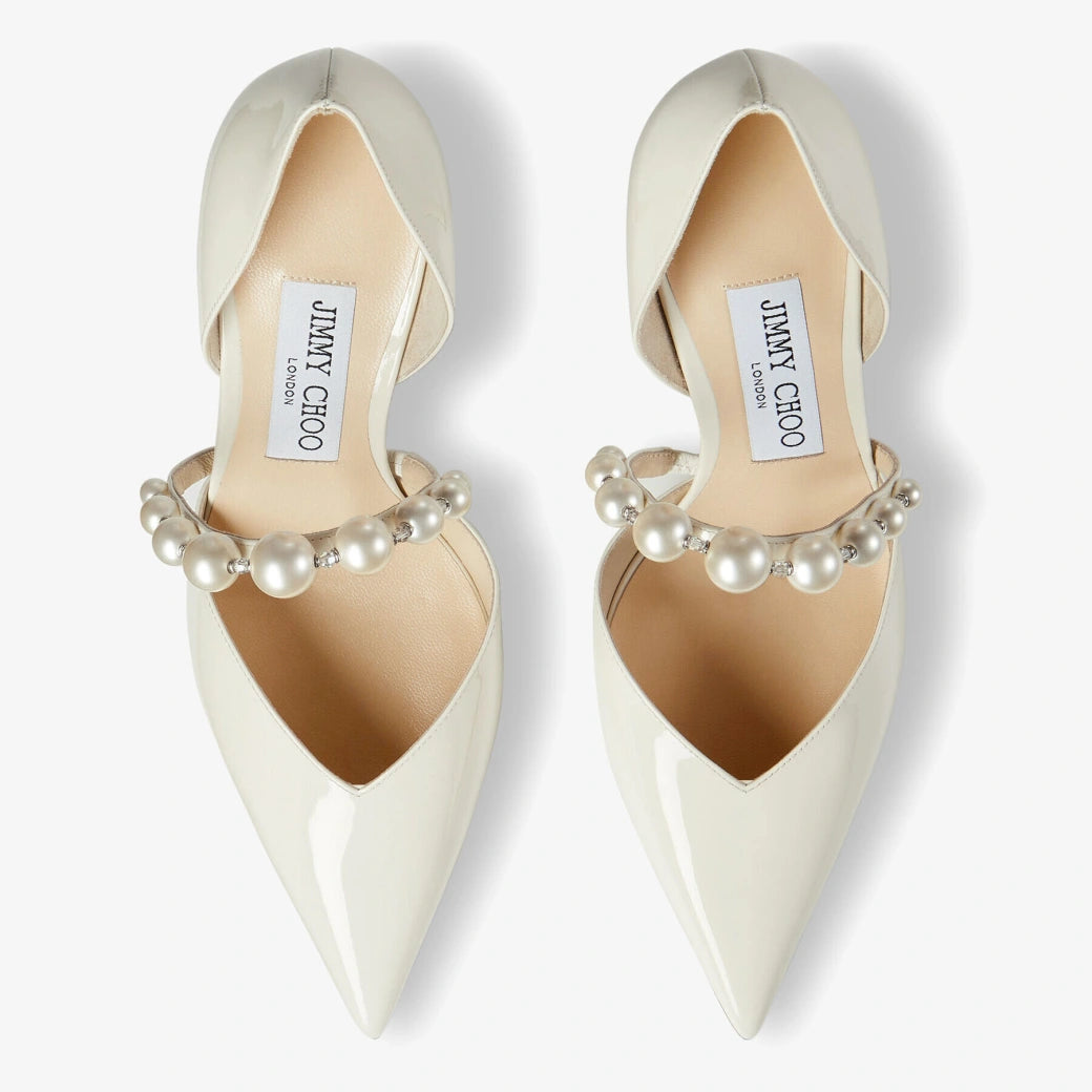 Aurelie 85 Latte Patent Leather with Pearl Embellishment