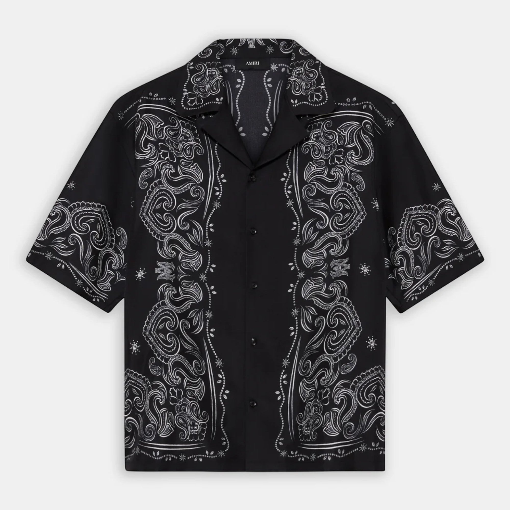 Bandana Paint Oversized Bowling Shirt Black