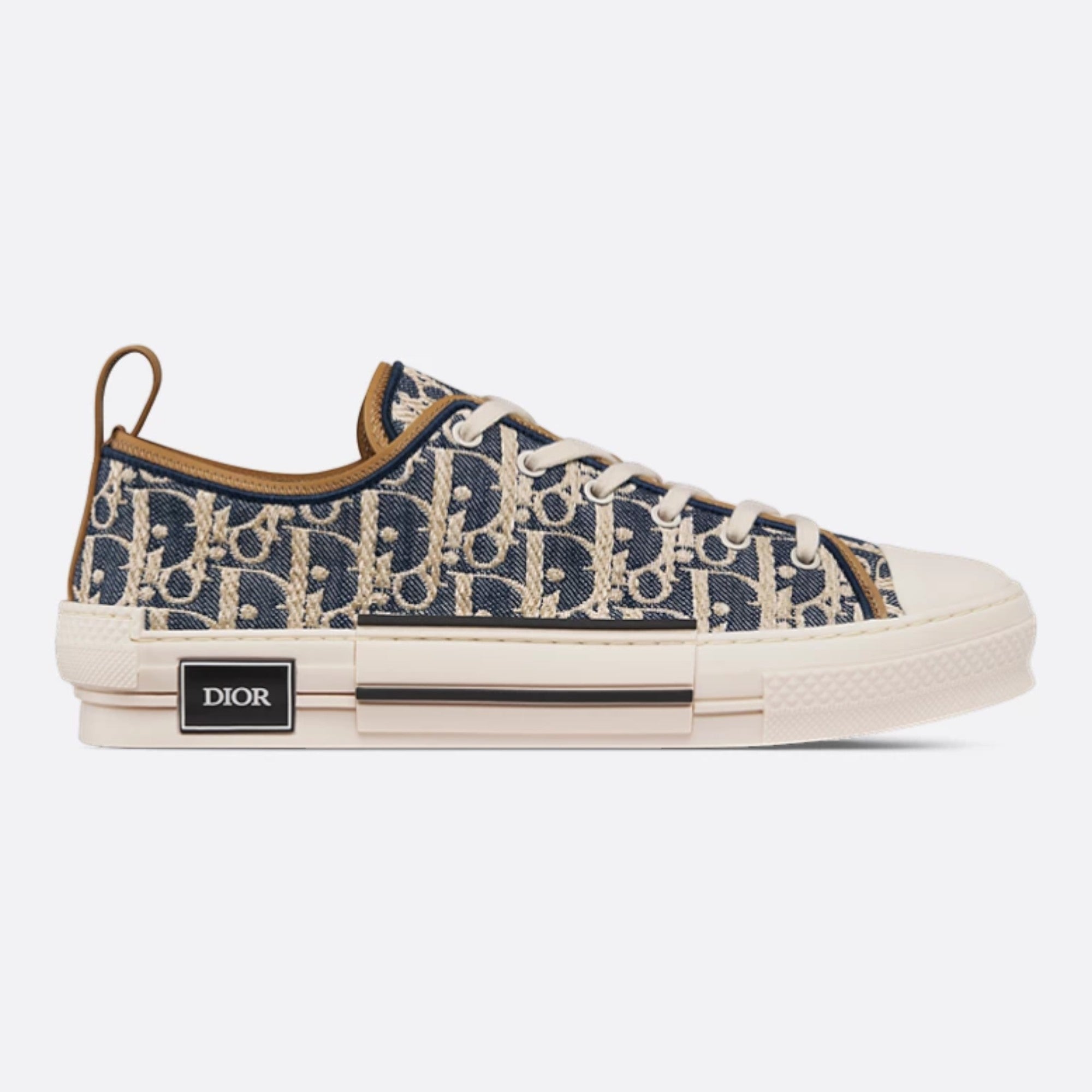 Dior B23 Low Top Blue and Beige Raffia-Effect Oblique Denim Sneakers