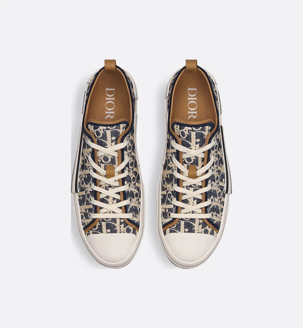 Dior B23 Low Top Blue and Beige Raffia-Effect Oblique Denim Sneakers