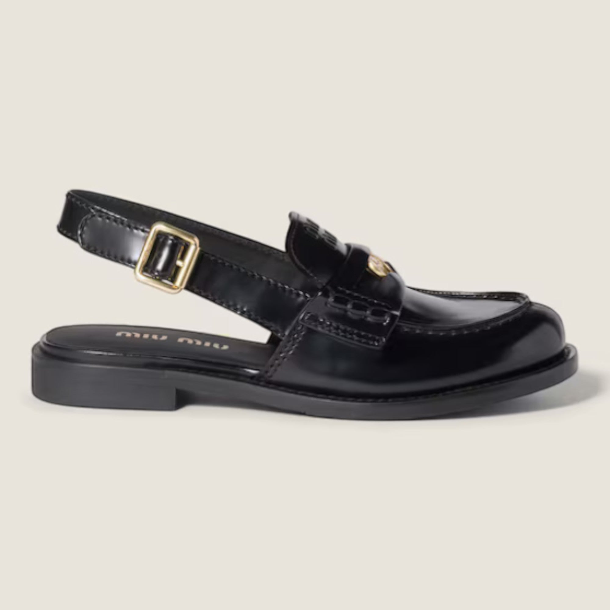 Brushed Leather Slingback Loafers Black