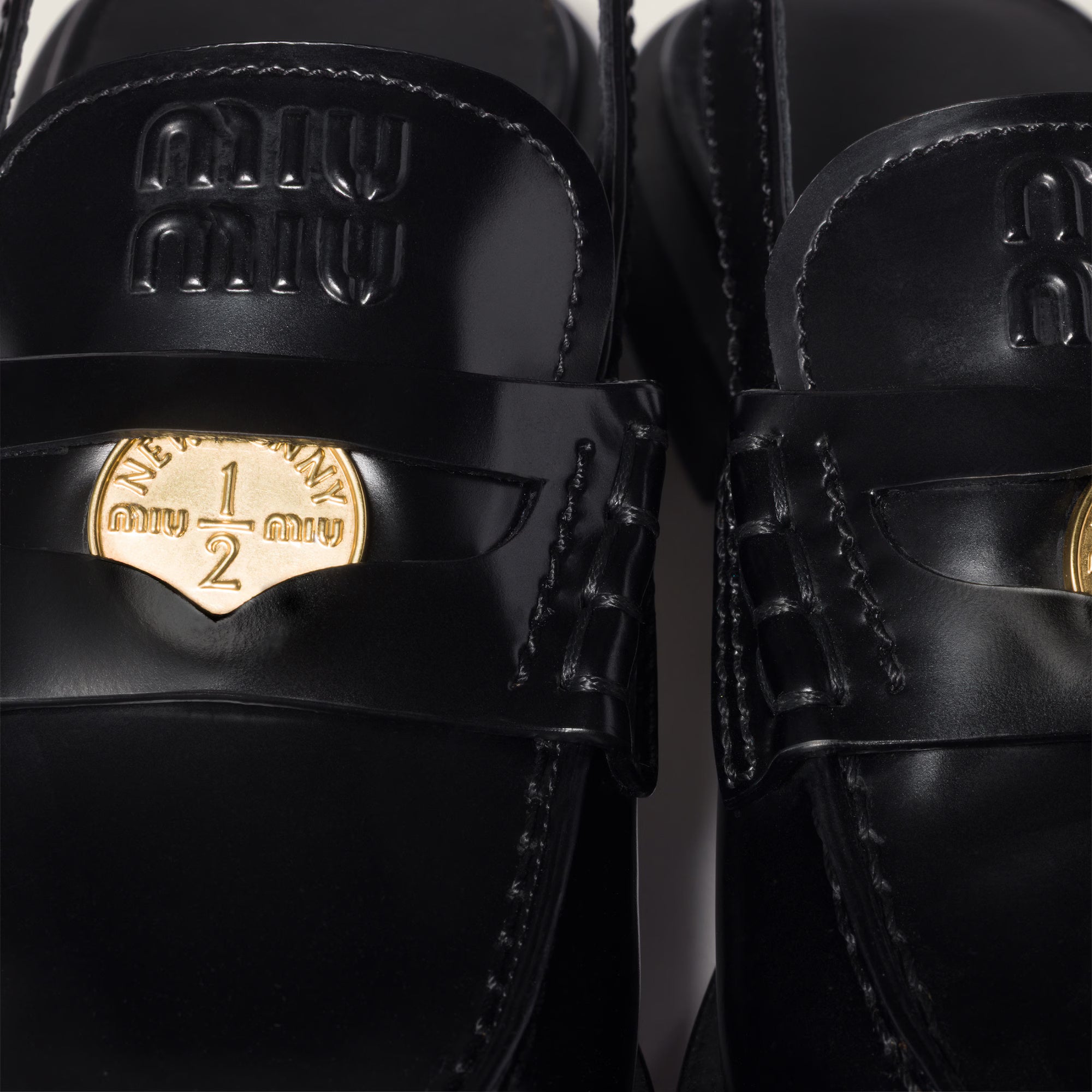 Brushed Leather Slingback Loafers Black