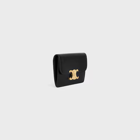 Triomphe Card Holder with Flap Shiny Calfskin