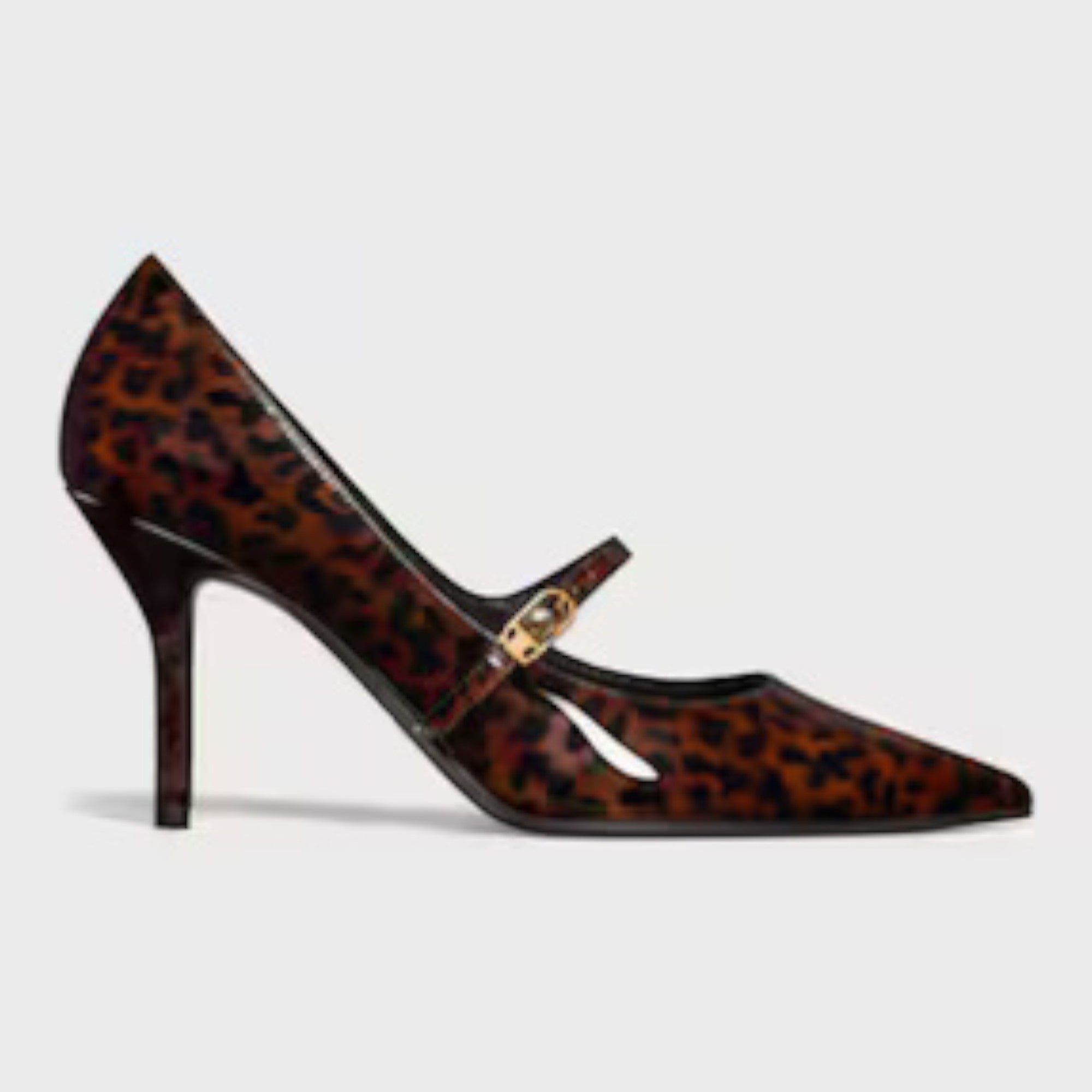 Judy Strappy Pump Printed Leopard Patent Calfskin