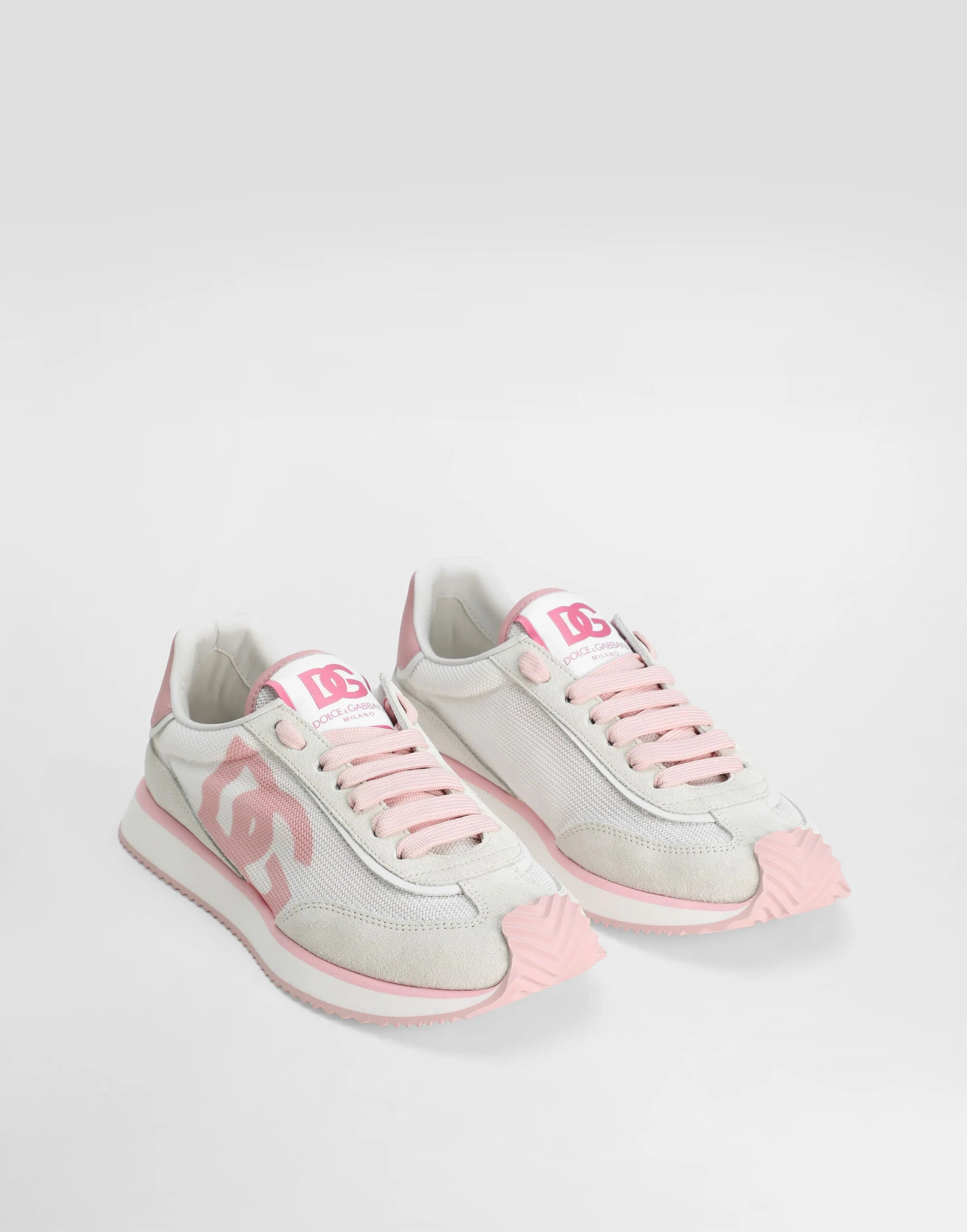 Cushion Mixed-Material Sneakers in Grey and Pink
