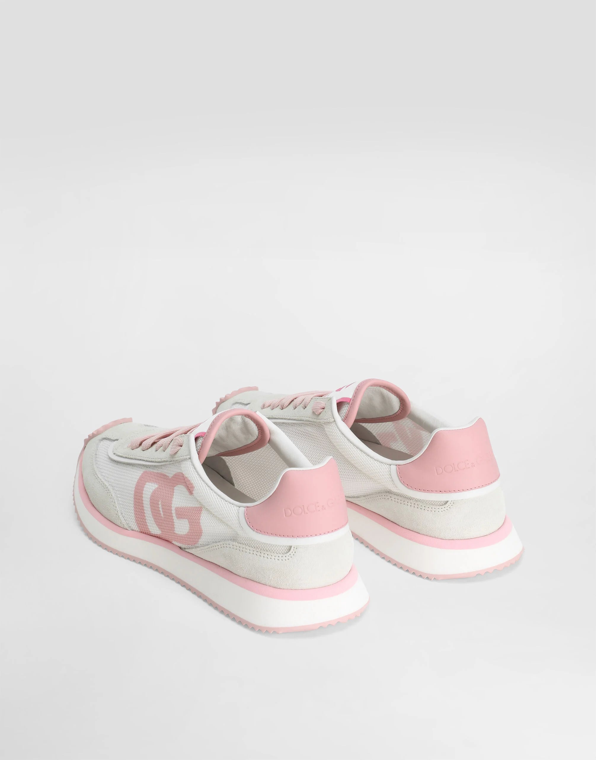 Cushion Mixed-Material Sneakers in Grey and Pink
