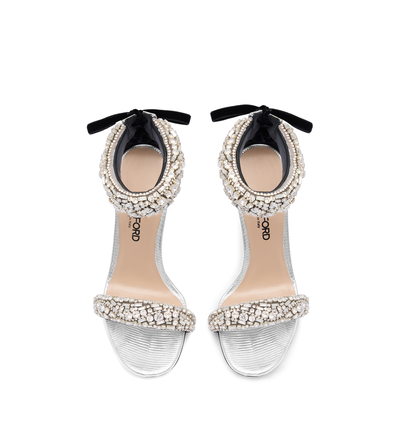 Edie Sandal Crystal-Embellished Lizard