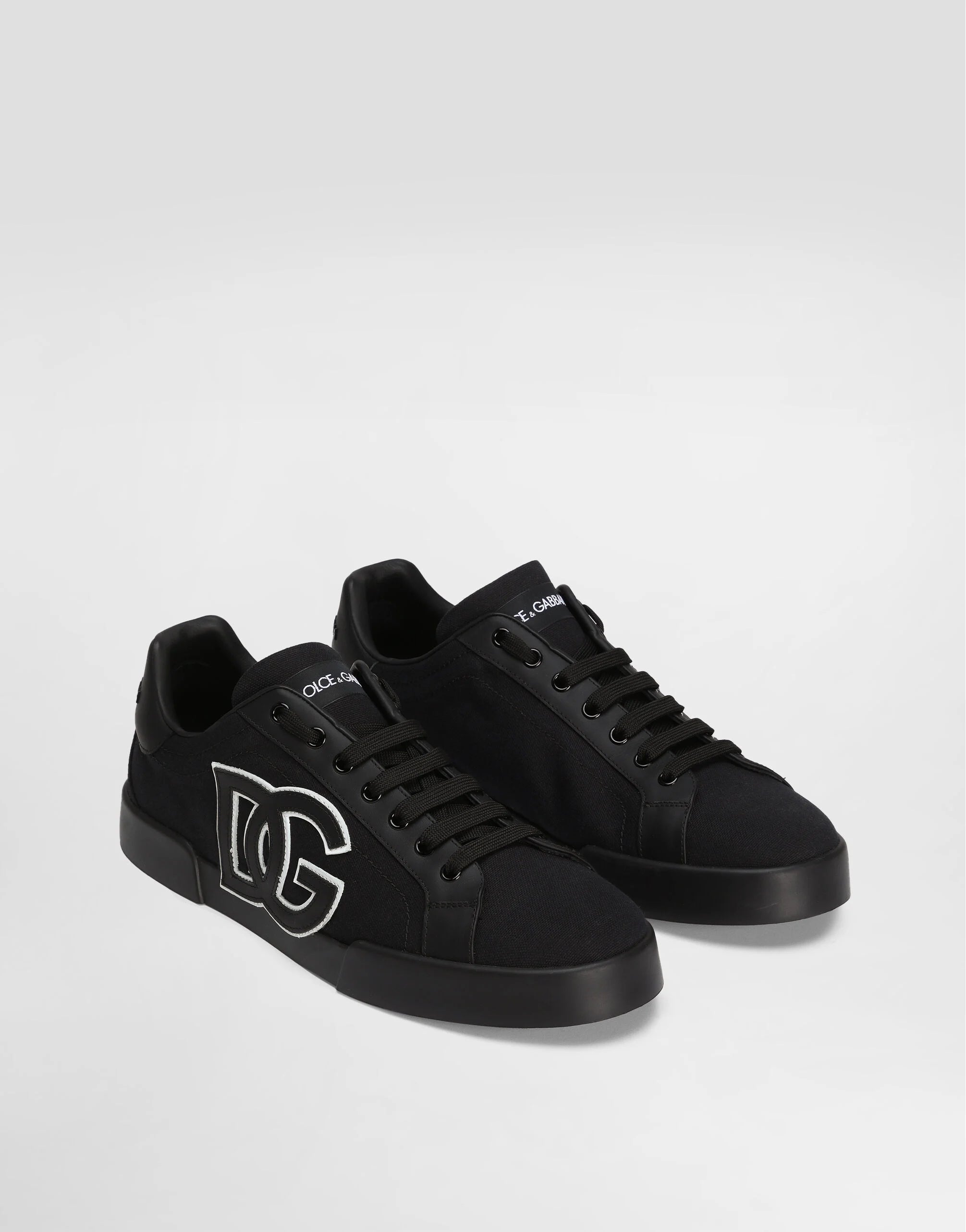 Portofino Light Strobel Sneakers in Canvas and Calfskin Black