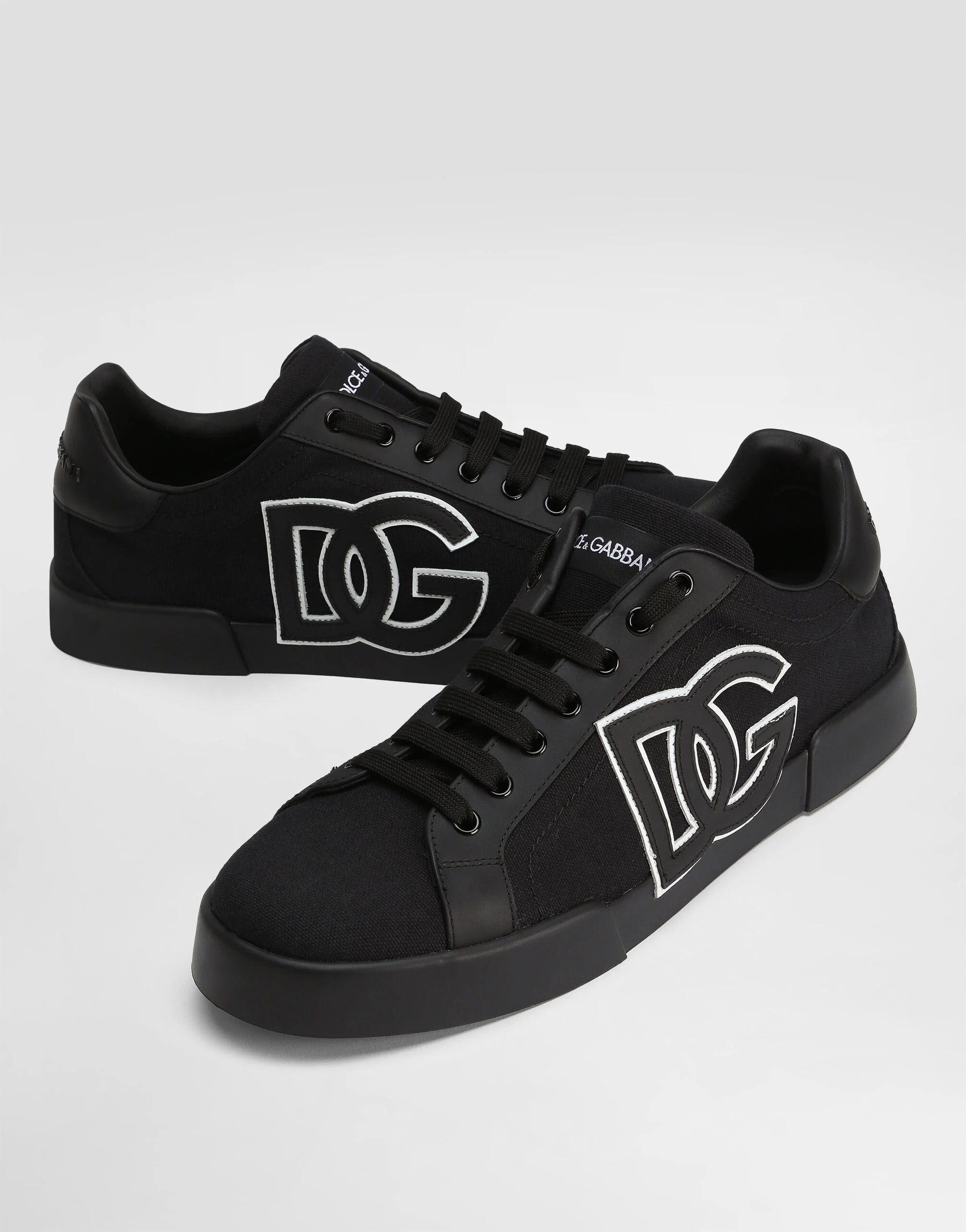 Portofino Light Strobel Sneakers in Canvas and Calfskin Black