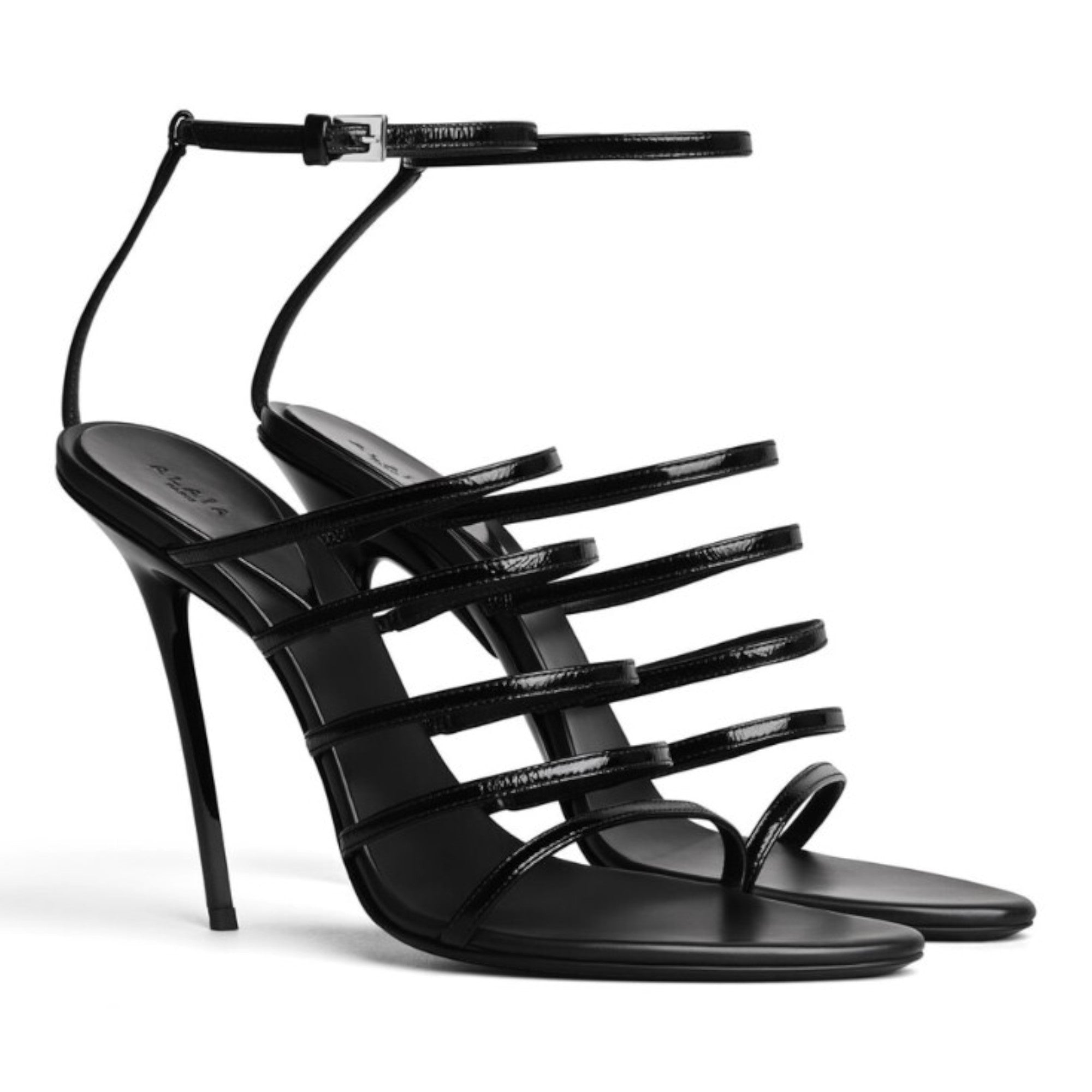 Patent Leather Strappy Heeled Sandals Black