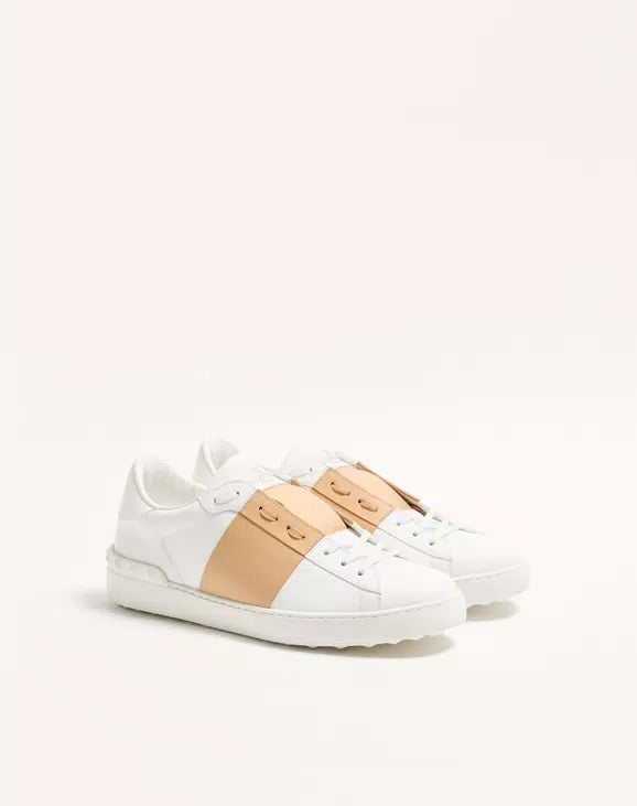 Valentino Calfskin-Open-Sneaker White Beige
