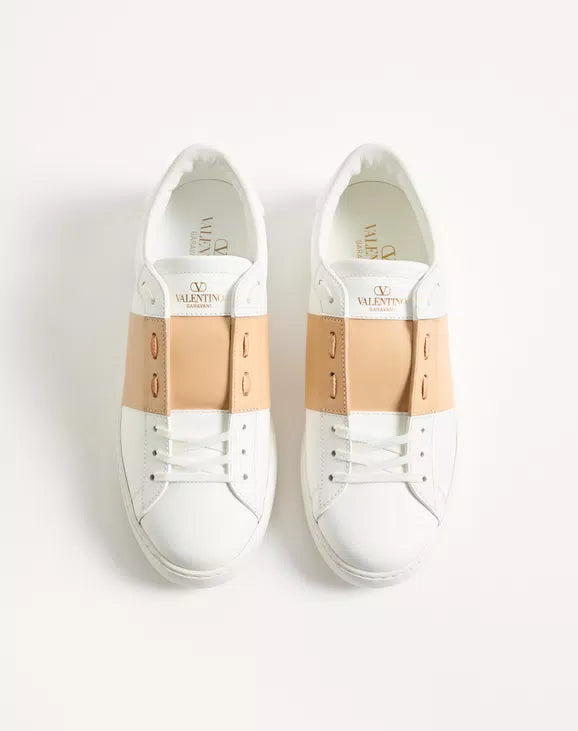 Valentino Calfskin-Open-Sneaker White Beige