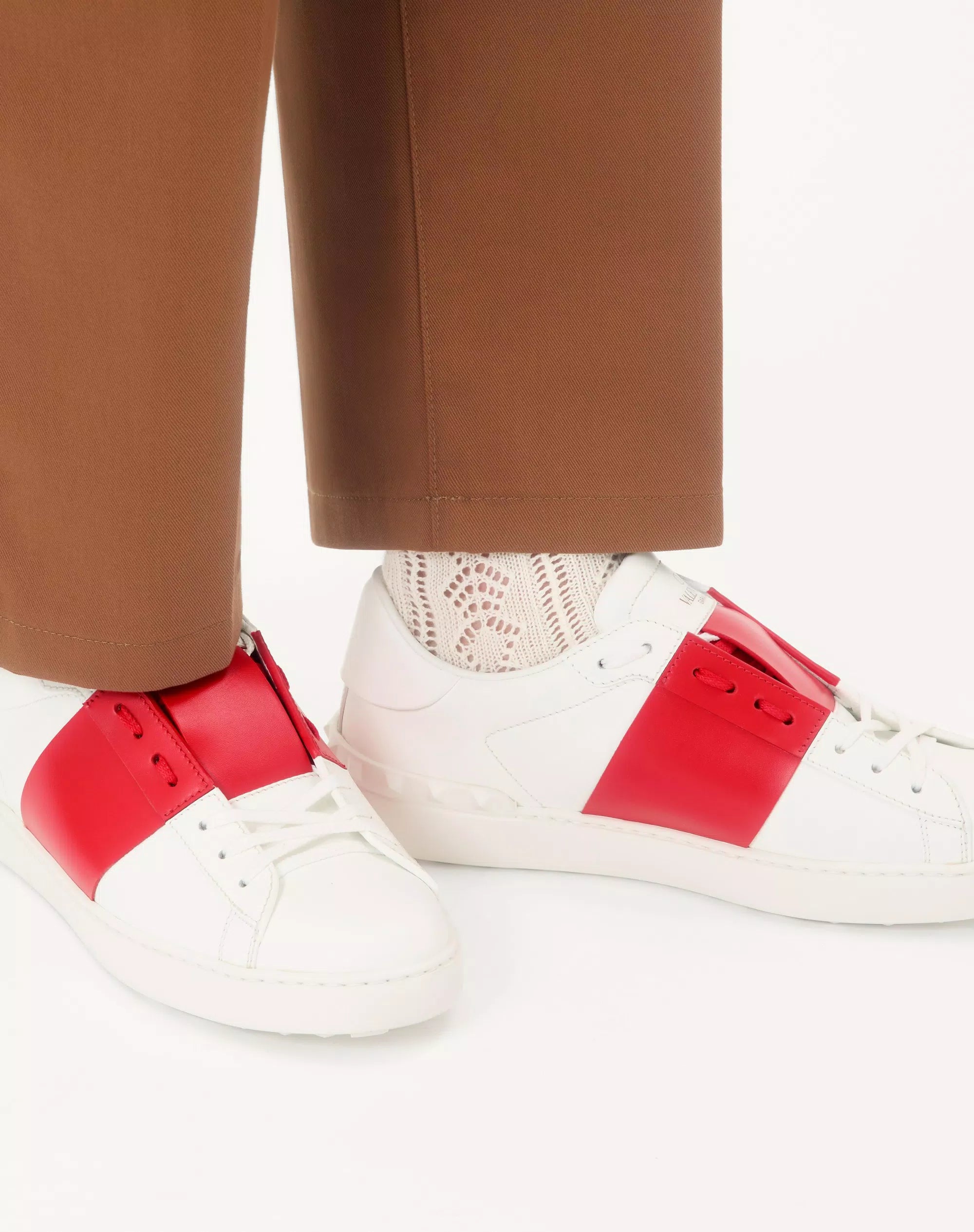 Valentino Calfskin-Open-Sneaker White/Red