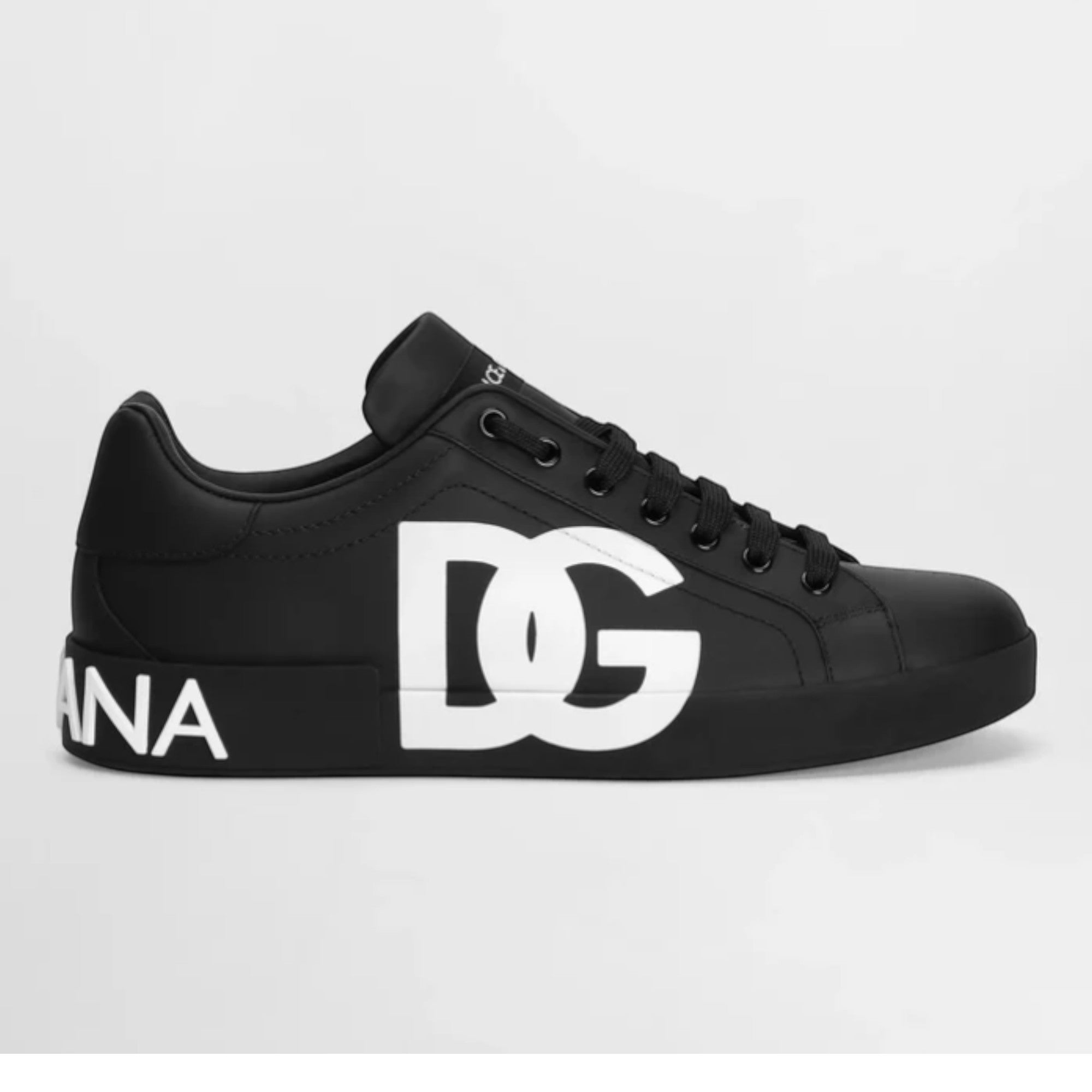 Portofino Nappa Calfskin Sneakers with DG Logo Print in Black