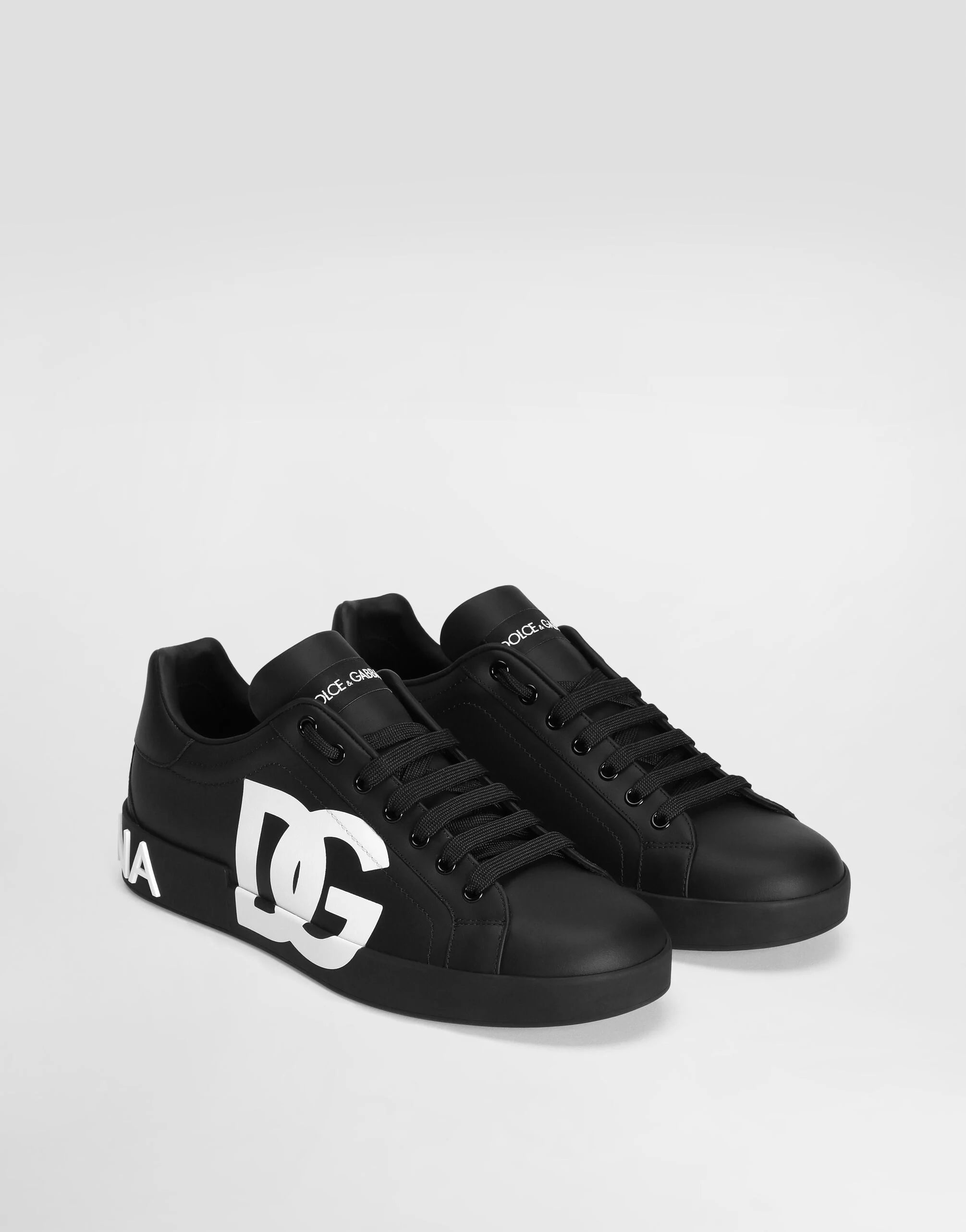 Portofino Nappa Calfskin Sneakers with DG Logo Print in Black