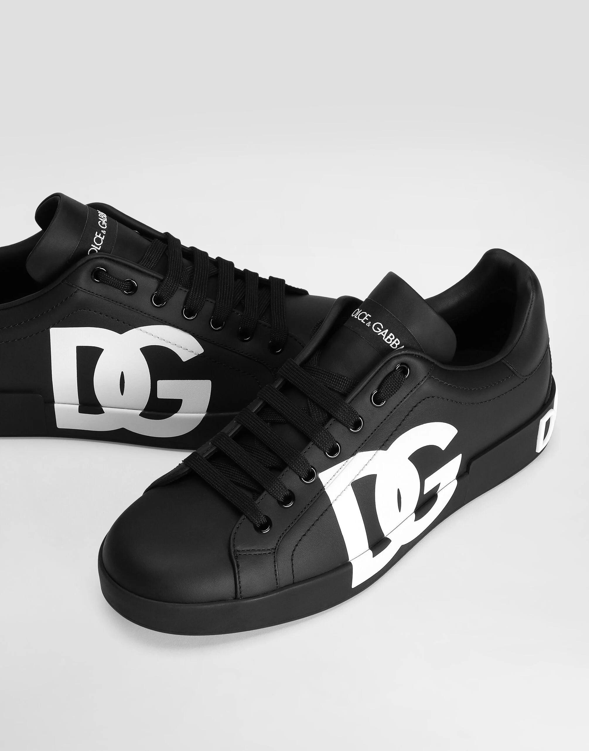 Portofino Nappa Calfskin Sneakers with DG Logo Print in Black