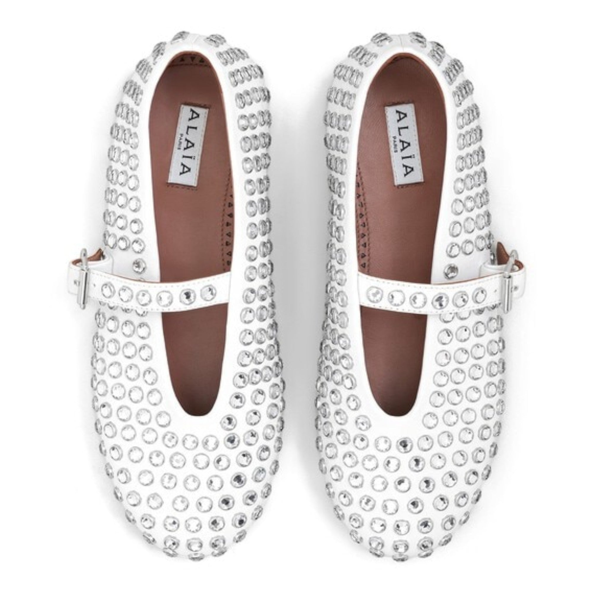 Crystal-Embellished Leather Ballerinas White