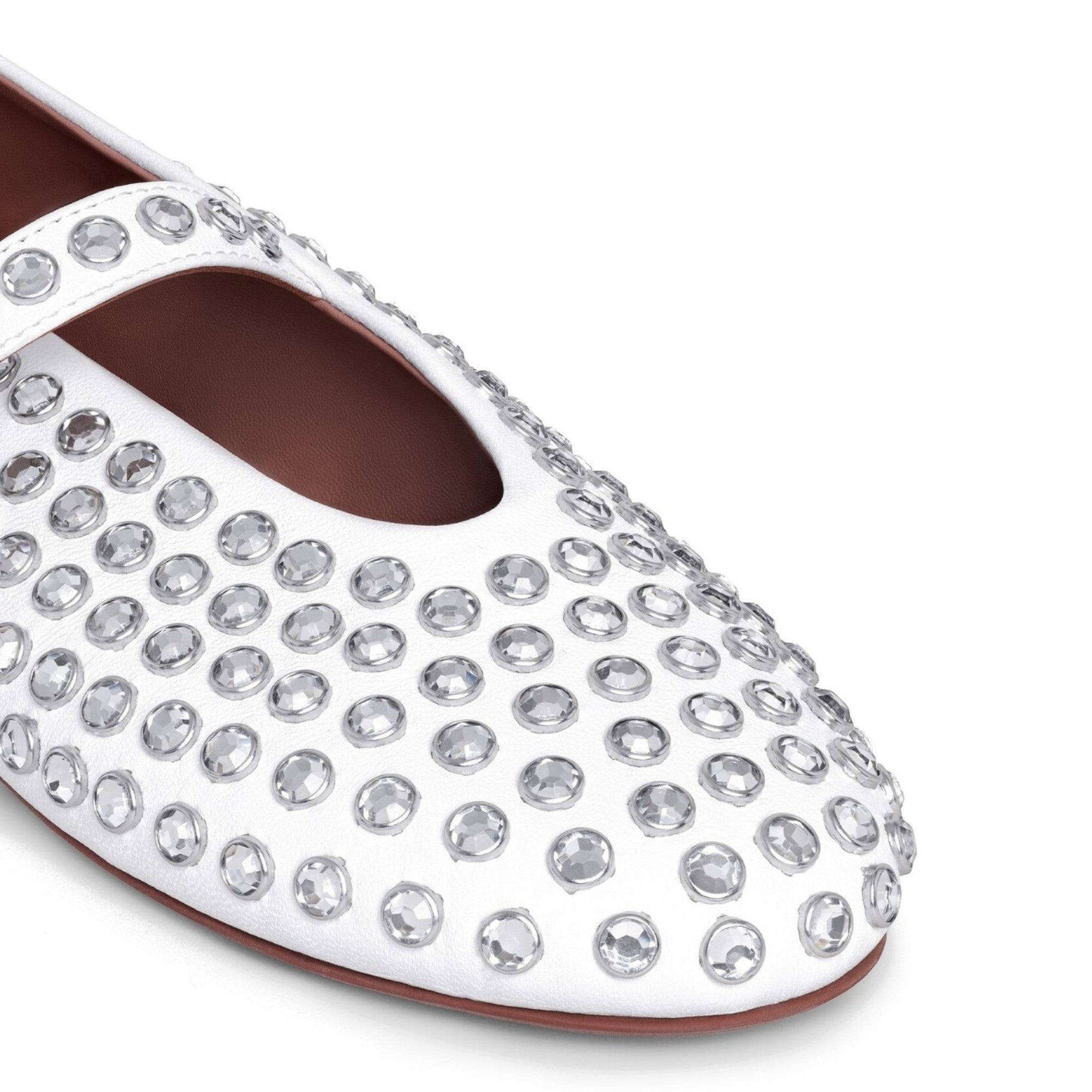 Crystal-Embellished Leather Ballerinas White