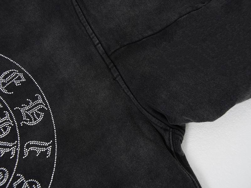 Paint Splatter Horseshoe Cross Hoodie Washed Black