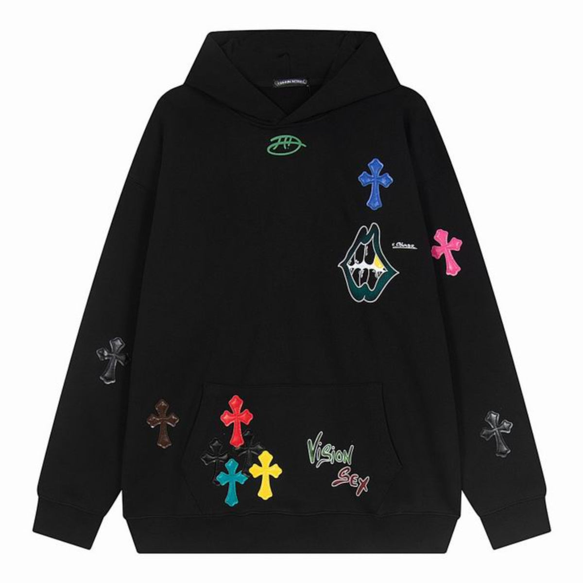 Multicolor Cross Patch Graphic Hoodie Black