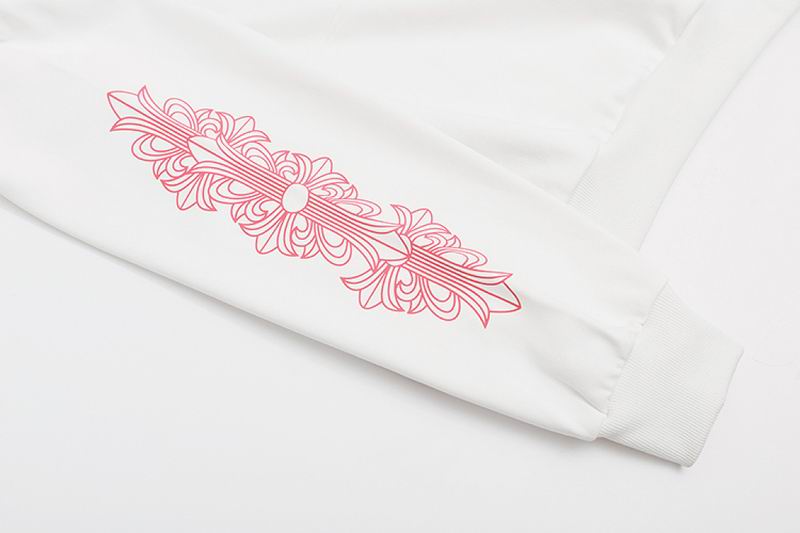 Pink Horseshoe Floral Sleeve Pullover Hoodie White