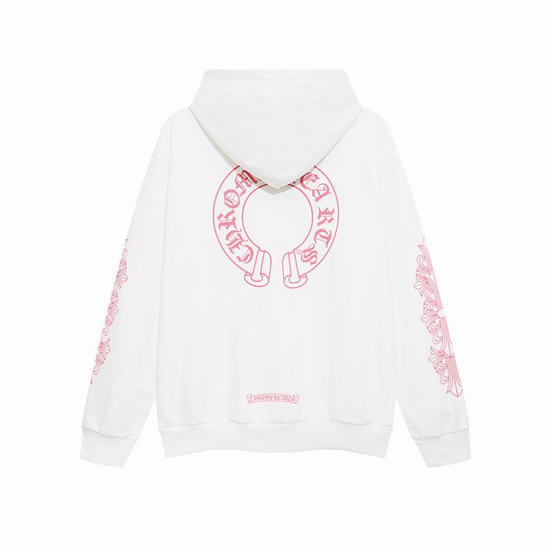 Pink Horseshoe Floral Sleeve Pullover Hoodie White