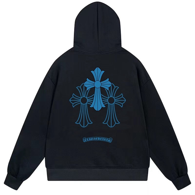 Blue Horseshoe Logo Pullover Hoodie Black