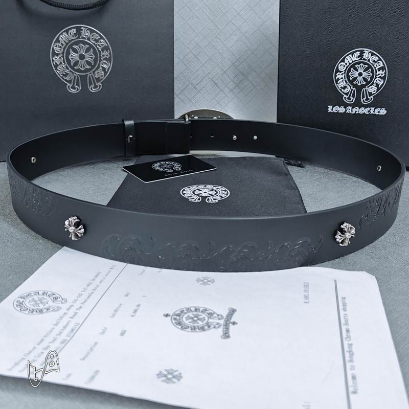 Engraved Cross Leather Belt