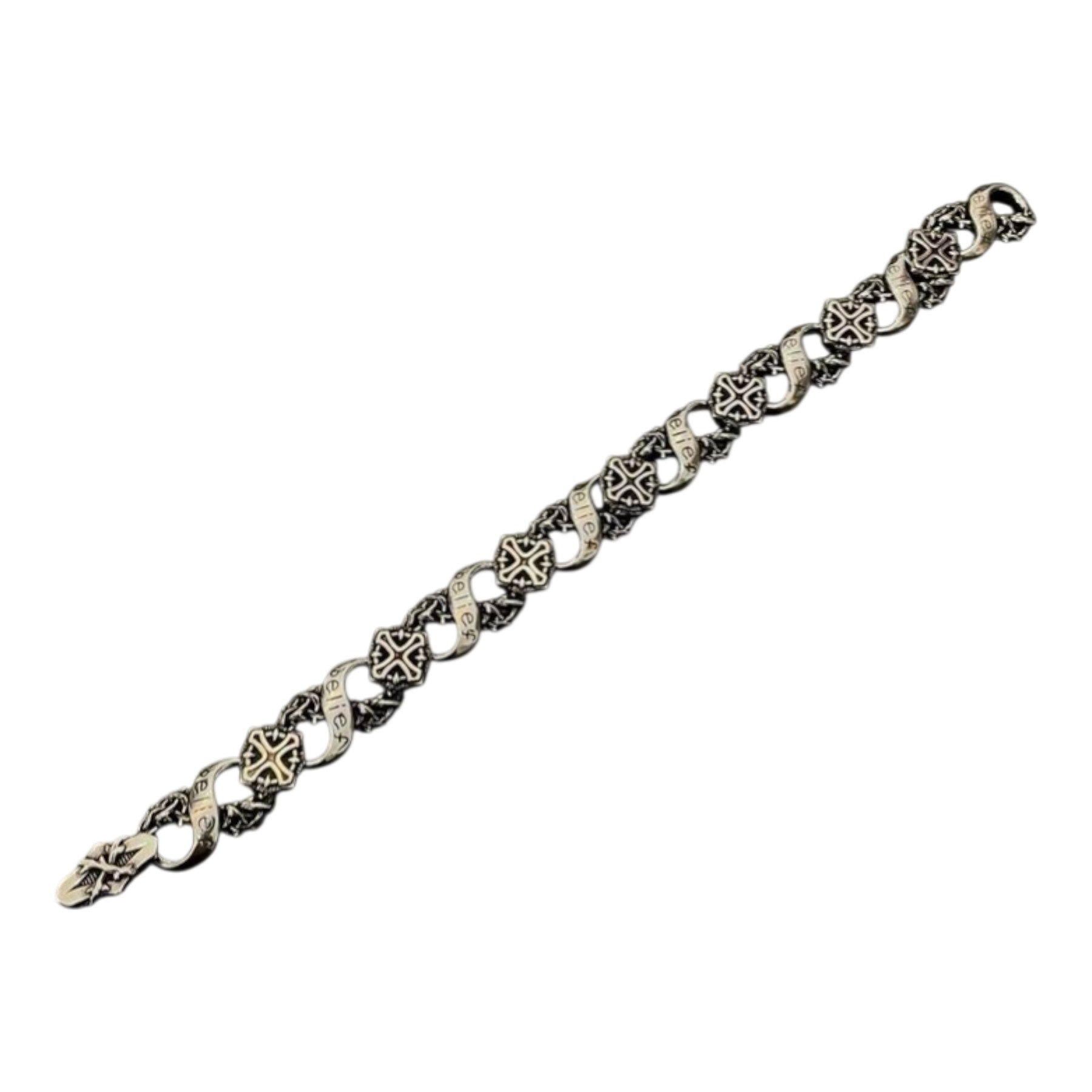 Cross Engraved Link Bracelet