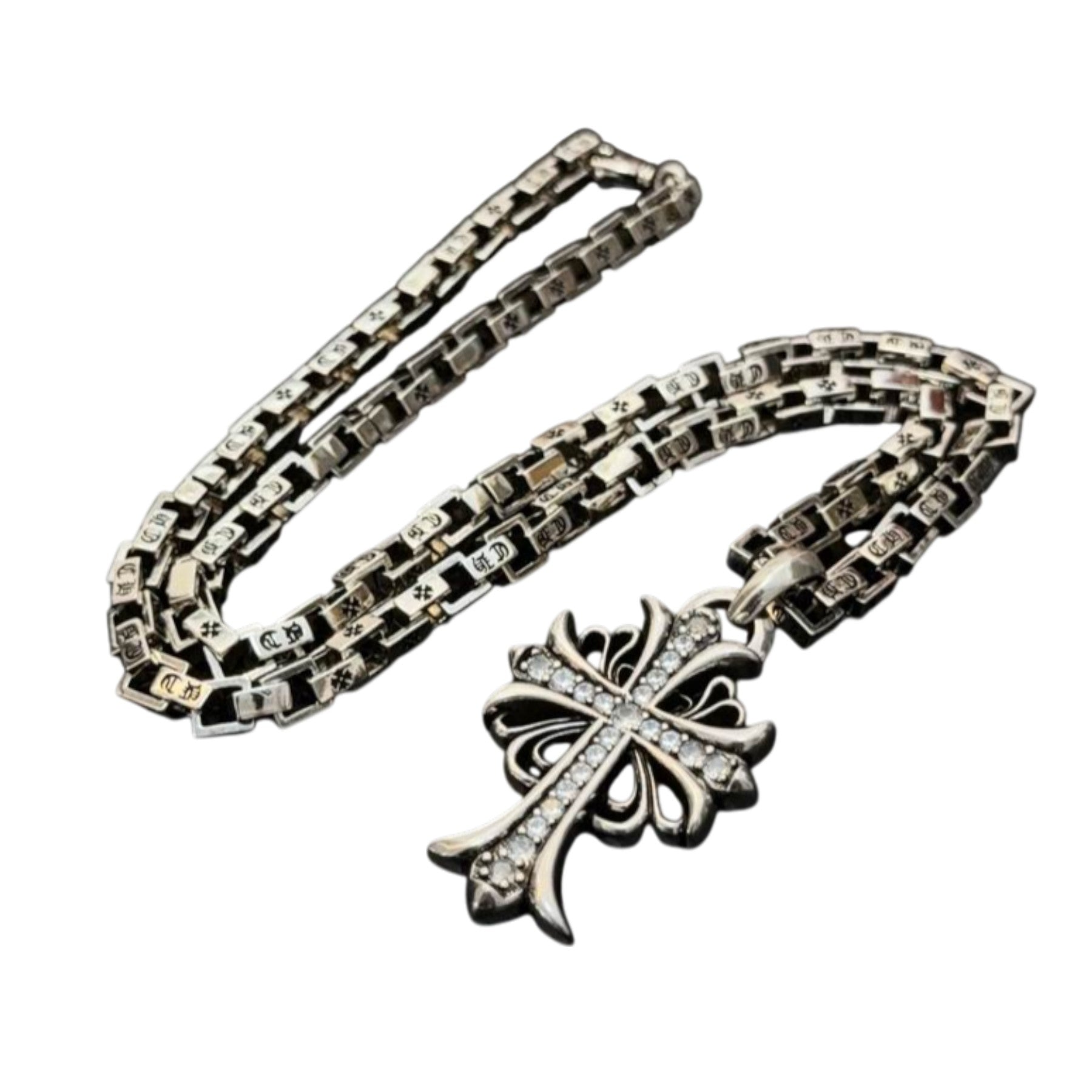 Tiny E Pavé Cross Necklace