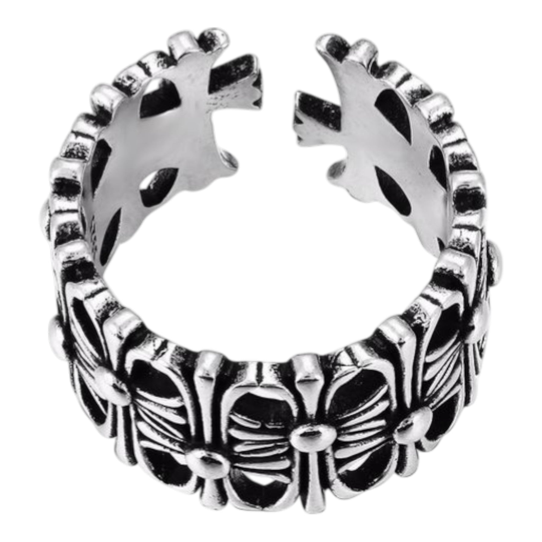 Floral Cross Silver Ring