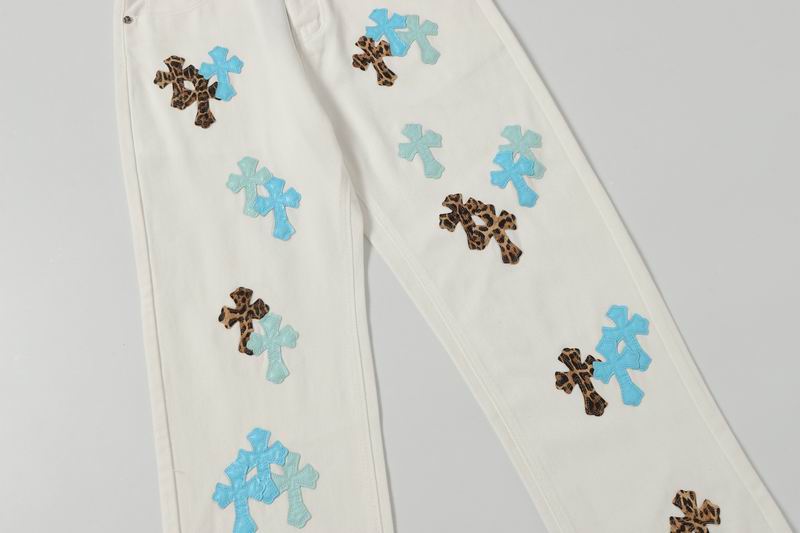 Blue & Leopard Cross Patch White Denim Jeans