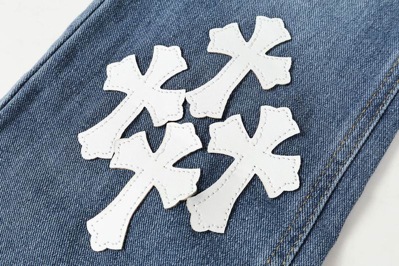 White Cross Patch Blue Denim Jeans