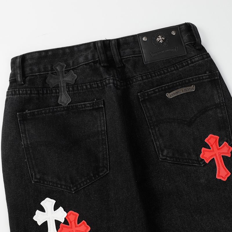 Red & White Cross Patch Black Denim Jeans
