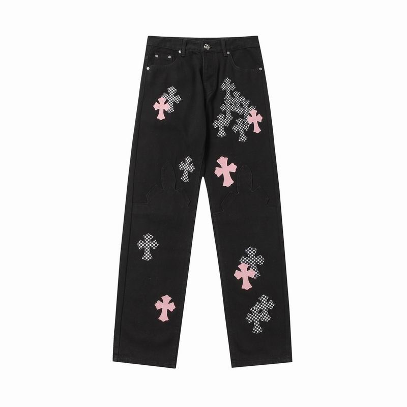 Checkered & Pink Cross Patch Denim Jeans