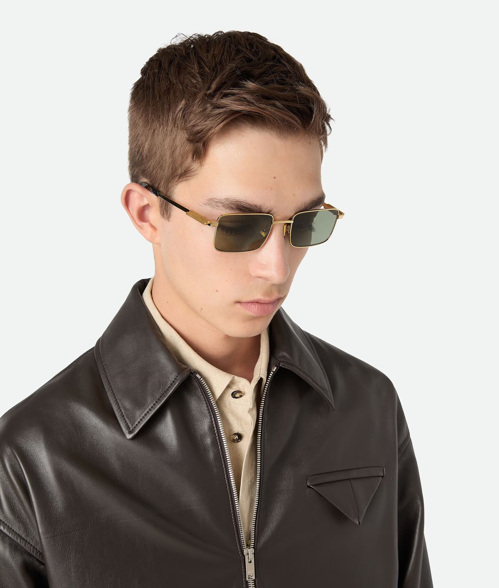 Classic Rectangular Sunglasses Gold Green
