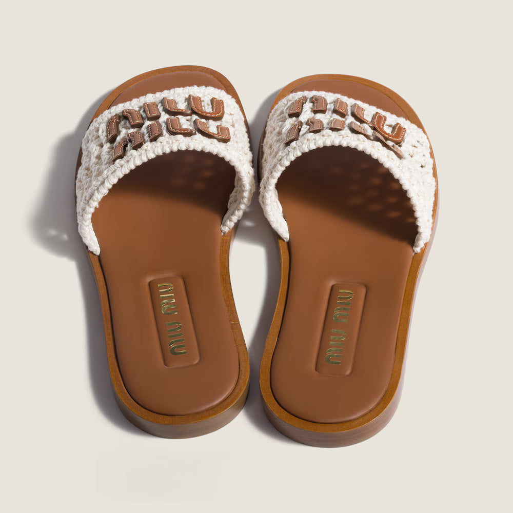 Crochet and Leather Slides Ivory