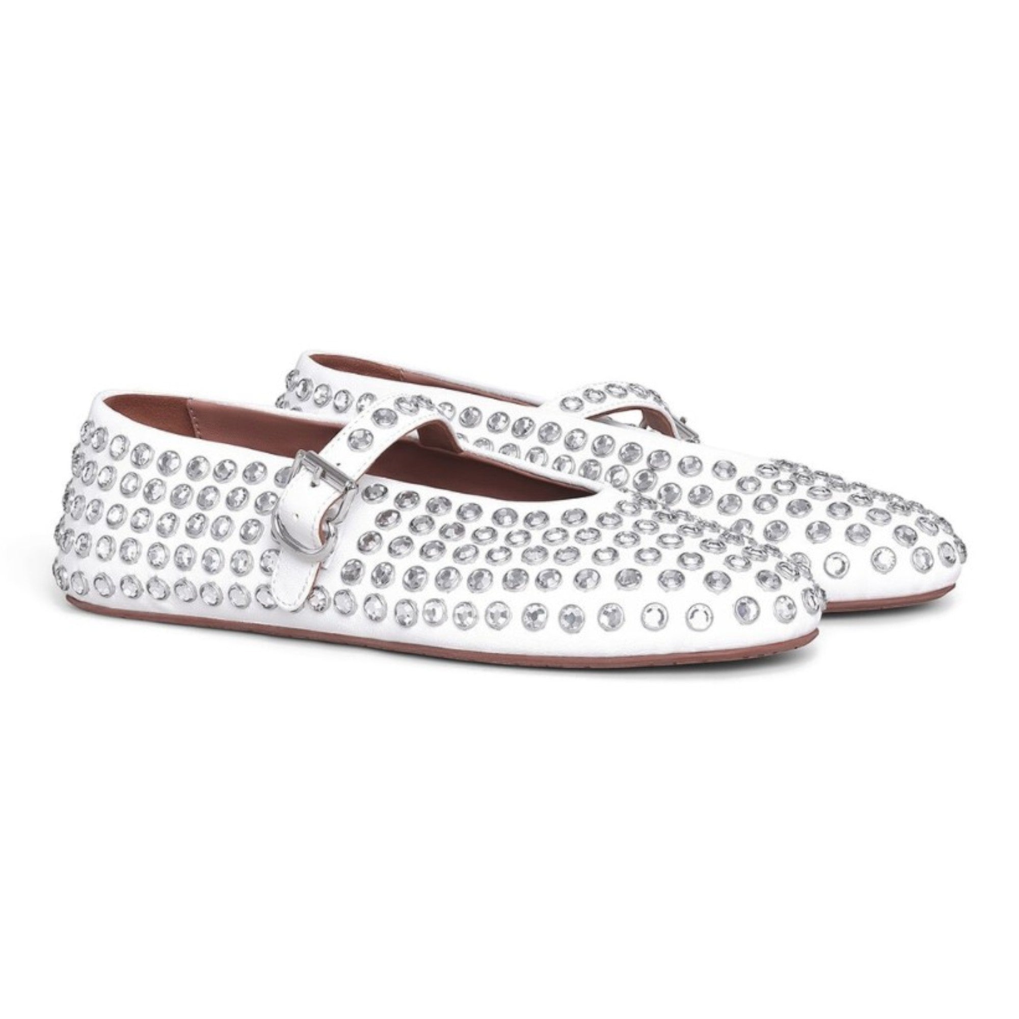 Crystal-Embellished Leather Ballerinas White
