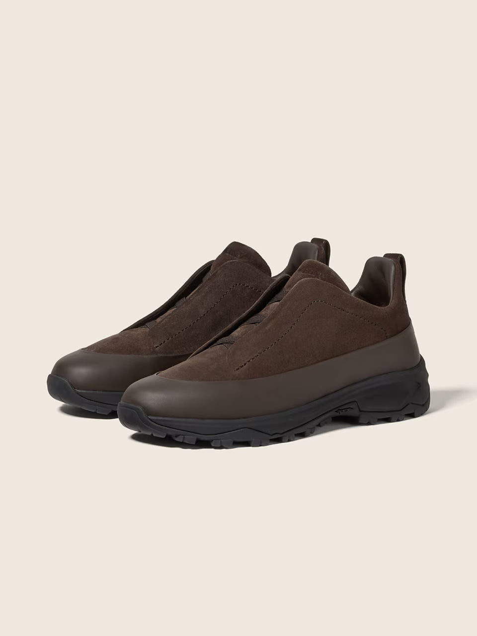 Zegna Dark Brown Leather and Suede Triple Stitch™ Monte Sneakers