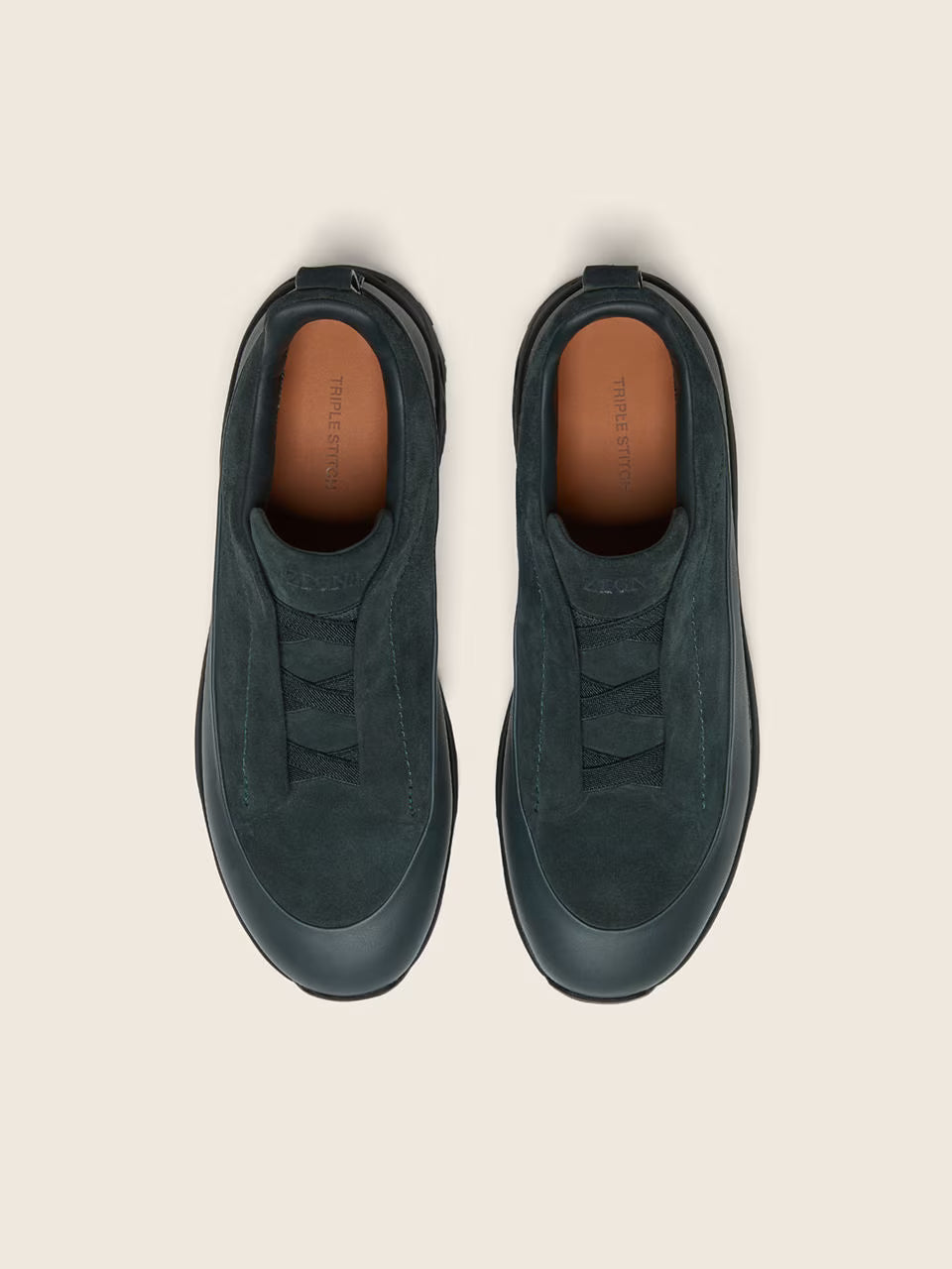 Zegna Dark Green Leather and Suede Triple Stitch™ Monte Sneakers