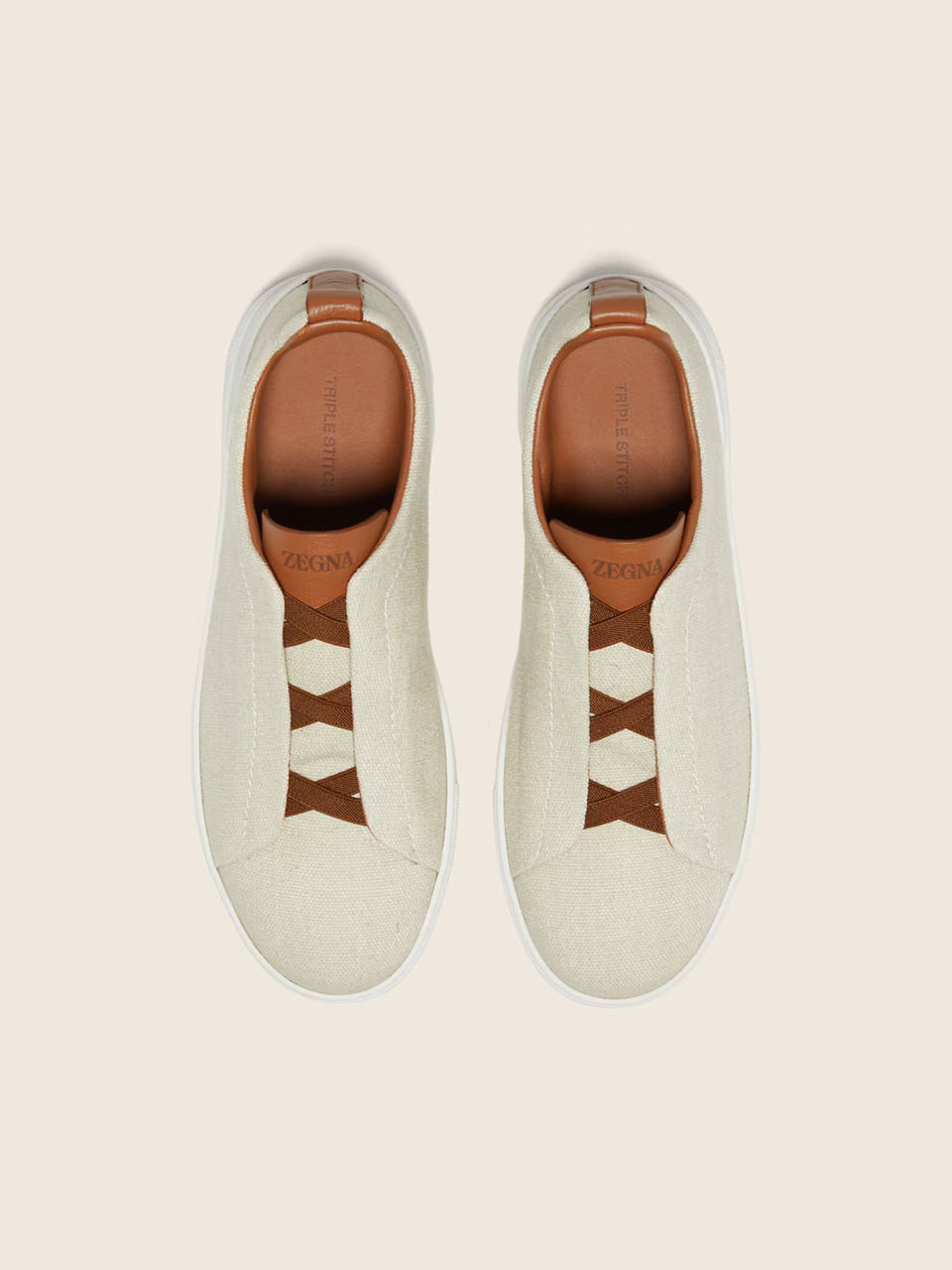 Zegna Dust White Cotton Linen and Leather Triple Stitch™ Sneakers