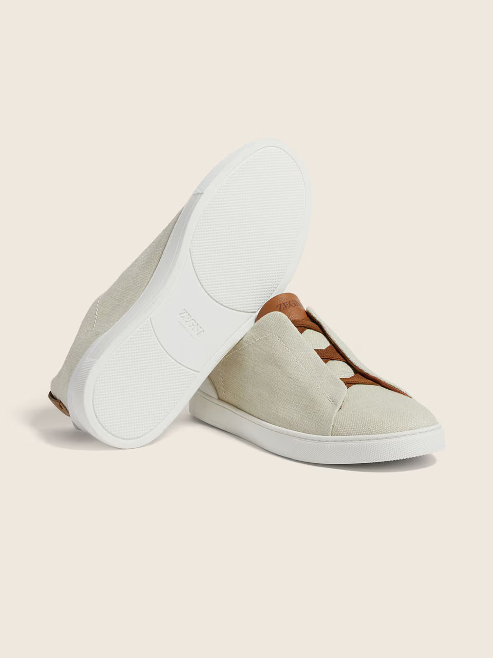 Zegna Dust White Cotton Linen and Leather Triple Stitch™ Sneakers